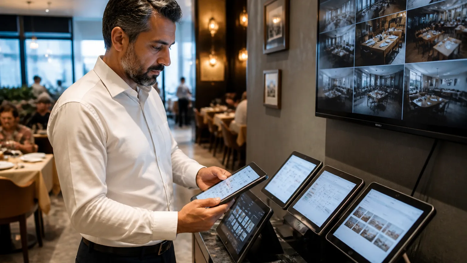 Türk restoran işletmecisi, çoklu ekran ve tablet kullanırken