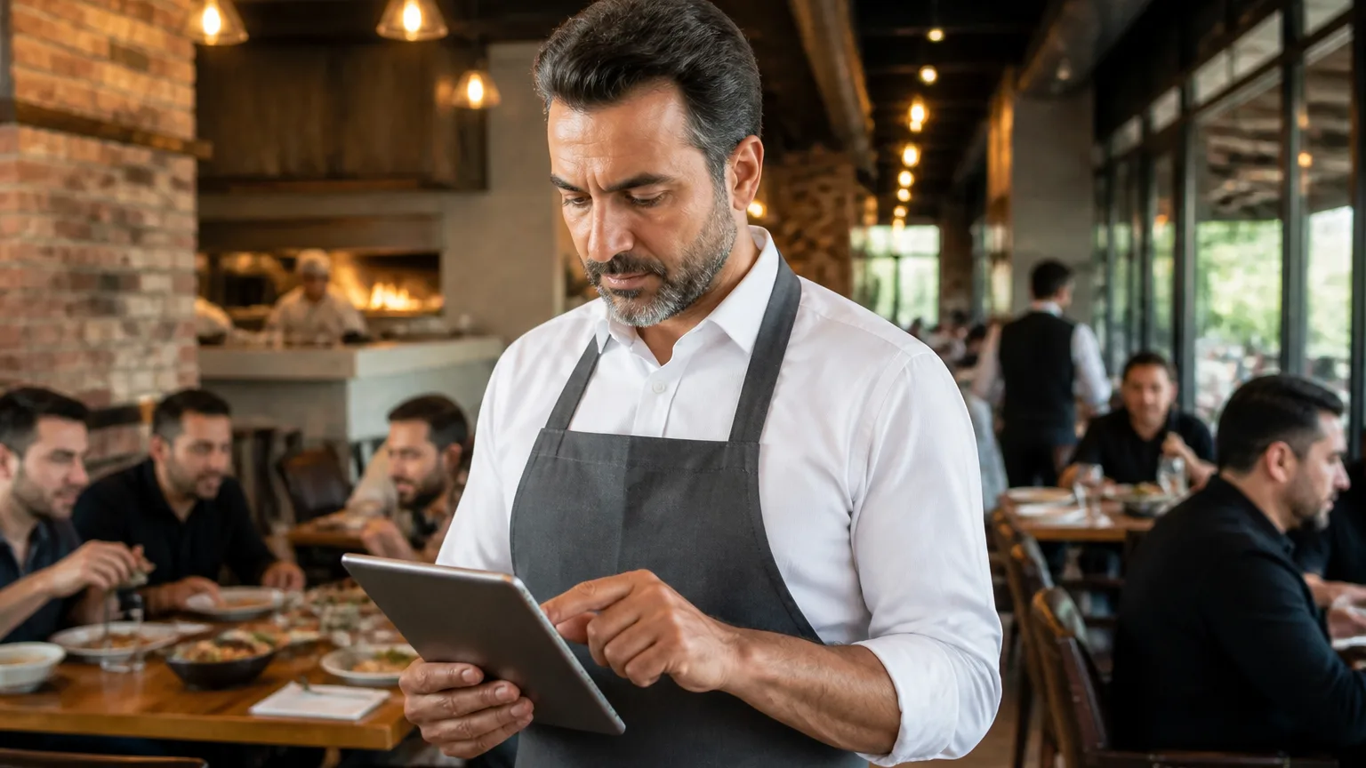 Restoran işletmecisinin masa yönetimi uygulaması kullandığı sahne