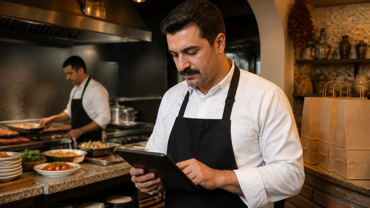 Türk restoranında çalışanlar online siparişleri yönetiyor