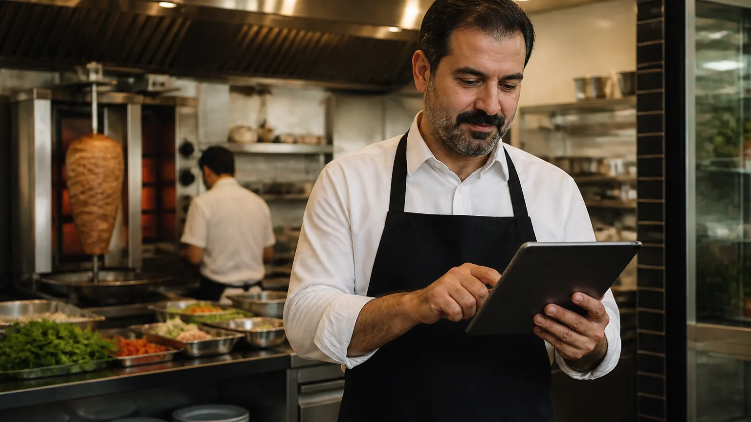 Türk restoran sahibi, tablet üzerinden online siparişleri yönetiyor