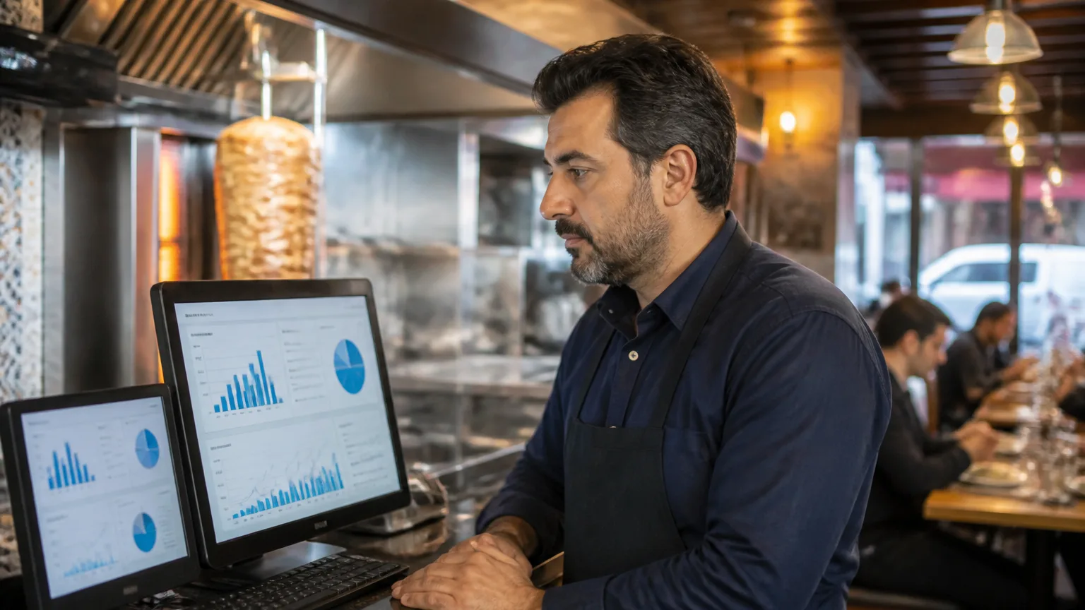 Restoran sahibi satış raporlarını inceliyor